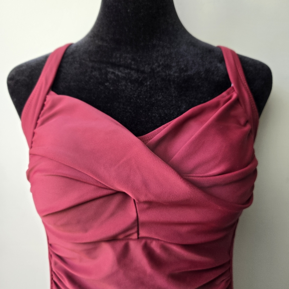 Ekouaer Maroon One Piece Runched Front Bathing Swim Suit Medium - Picture 3 of 9
